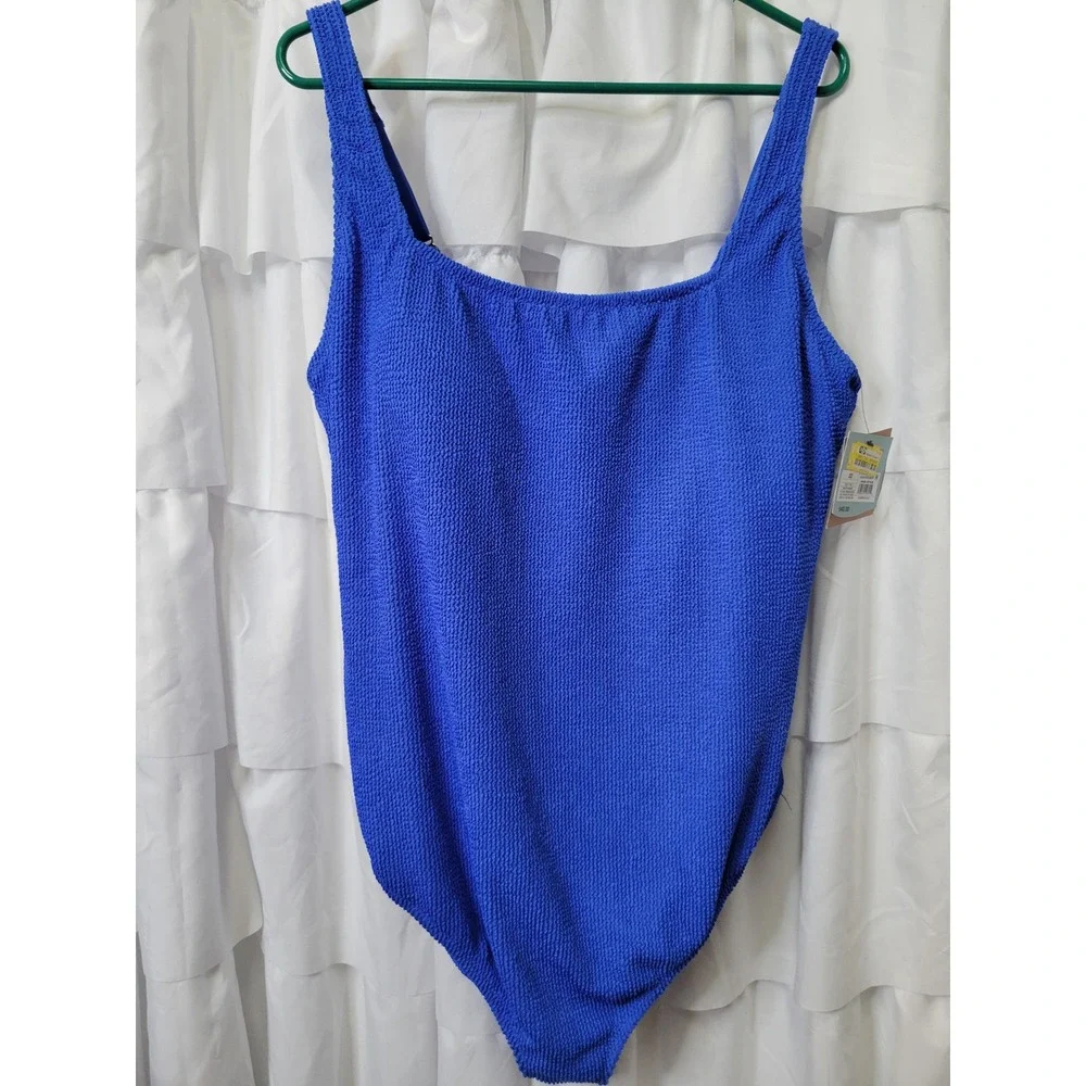 Shade & Shore Blue Textured One Piece Swimsuit Full Coverage  Size 22 1506